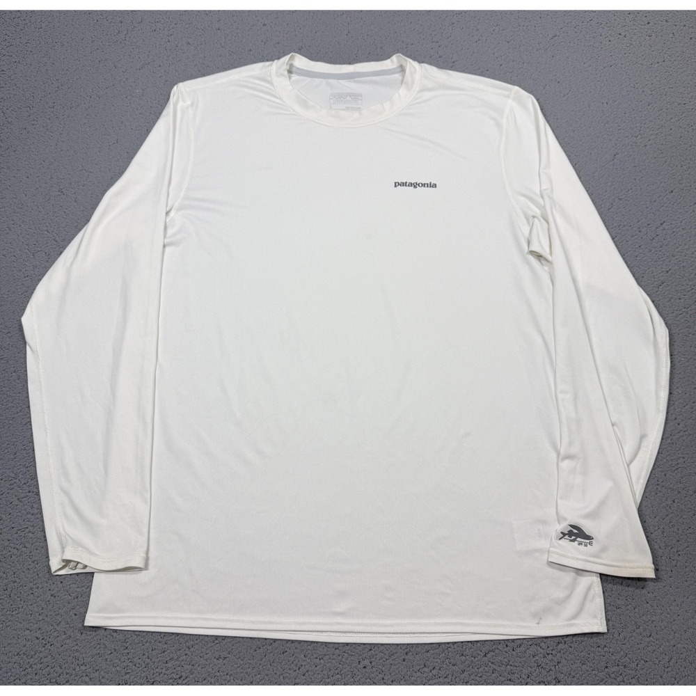 Patagonia Shirt Mens Large White Long Sleeve UPF 50 Sun Protection Fishing Top